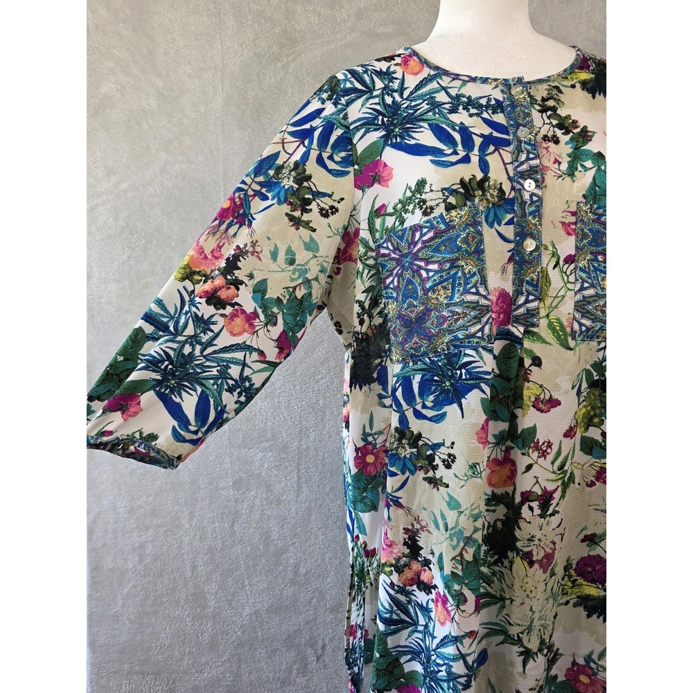 EUC Fig And Flower Dress Womens L Multicolor Floral Vacation Tropical Lounge